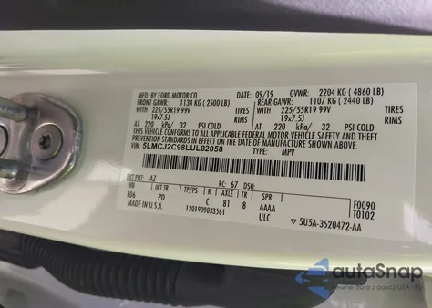 2020 Lincoln Corsair Reserve z USA, uszkodzony, nr VIN 5LMCJ2C98LUL02058